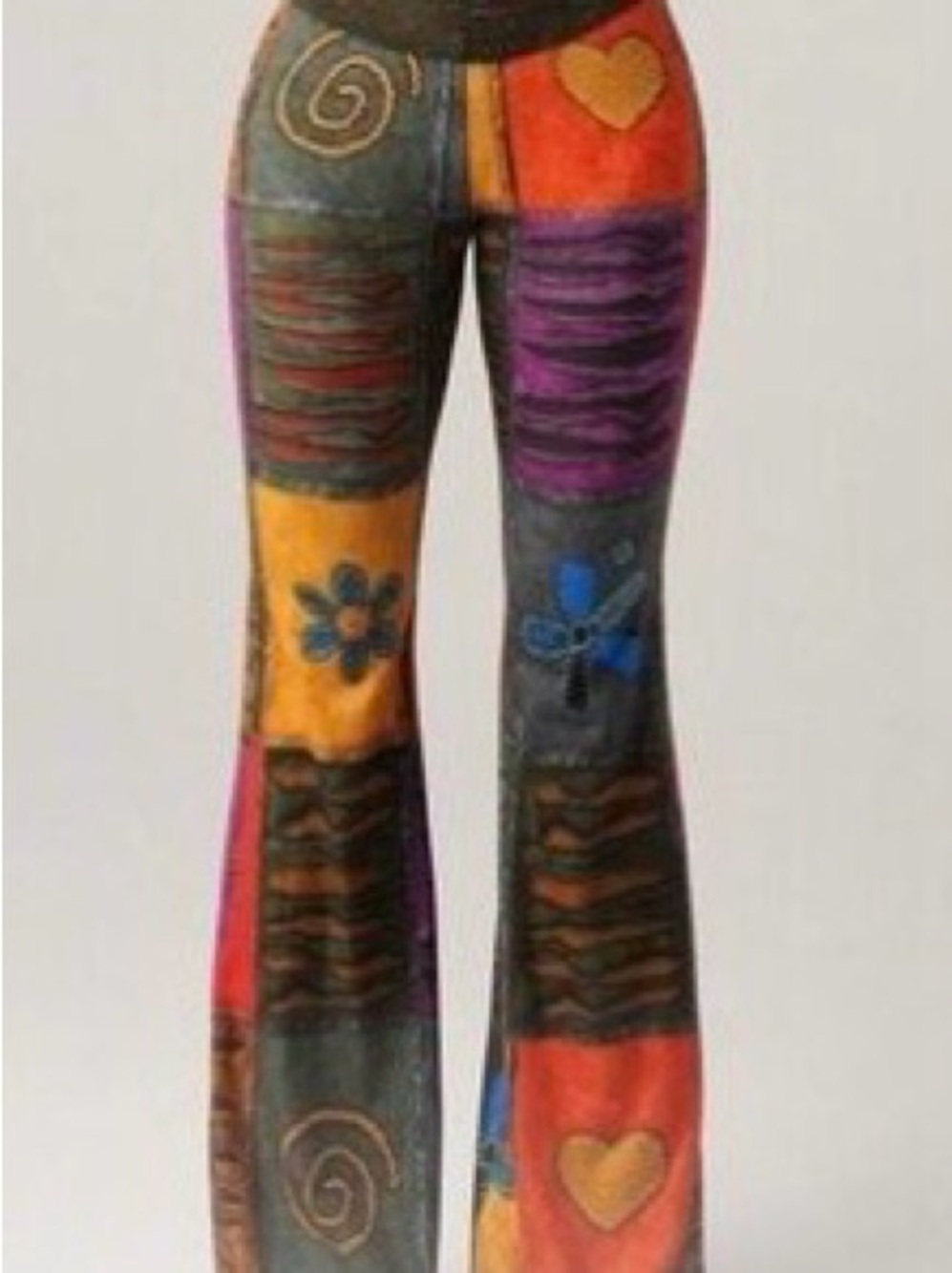 Patchwork Boho Flared Pants in Bright Multi Colors patchwork hippie stretchy 2X